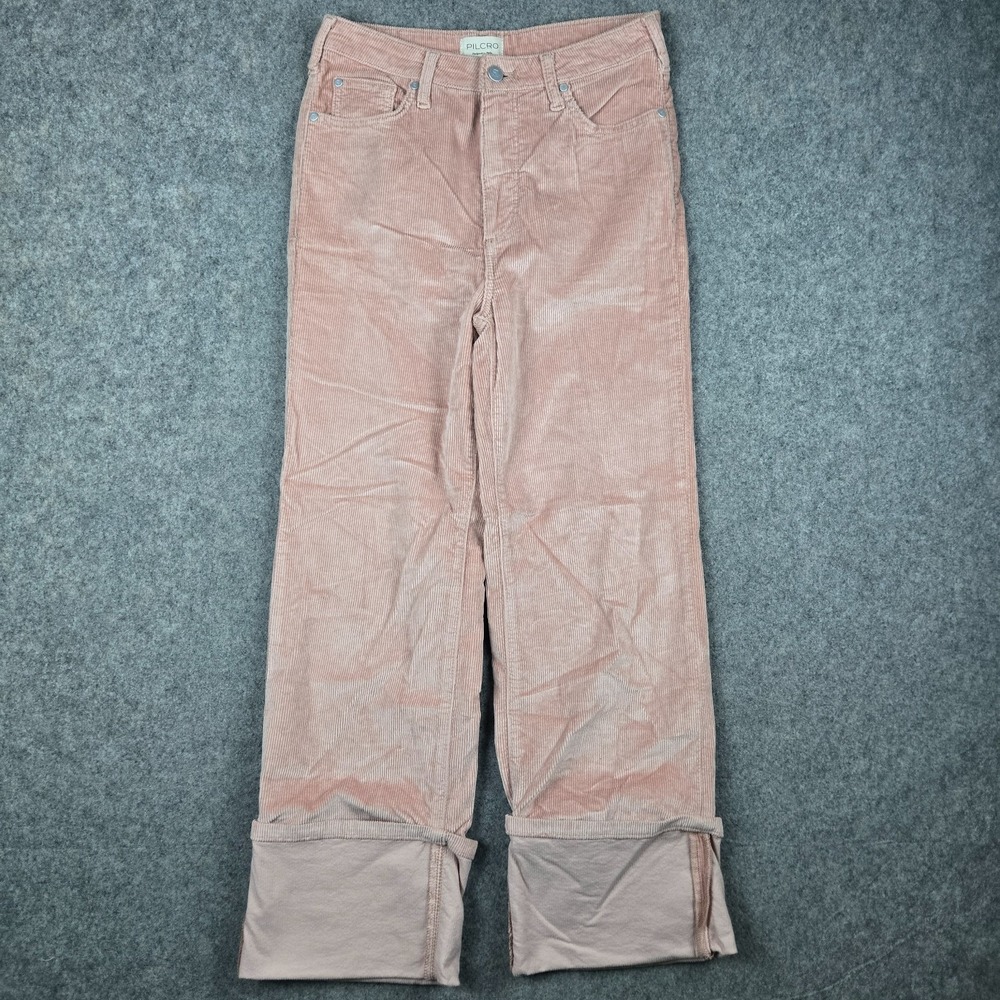 Pilcro Corduroy Pants Womens 27x25 Scotty Cuffed High Rise Straight Leg Rose